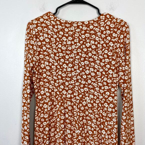 Old Navy Fit & Flare Empire-Waist Jersey Dress Orange Floral Long Sleeve Medium - Picture 6 of 10